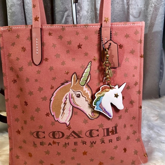 Coach Handbags - COACH UNICORN TOTE AND UNICORN BAG CHARM